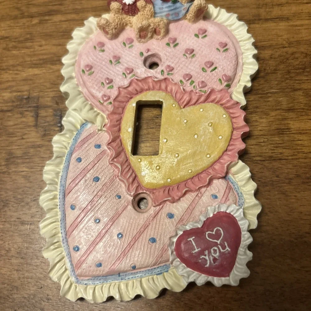Vintage Figi Decorative Resin Light Switch Plates Teddy Bear Love Hearts Pink 💕